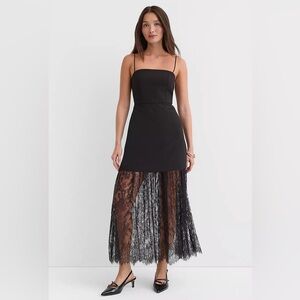 LOFT Black Midi Dress with Lace Detail